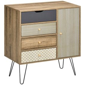 Cómoda de madera con 4 cajones, puerta, estante ajustable y patas de metal 79x39x86 cm marrón