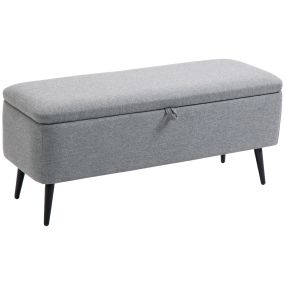 Puff banco de almacenaje 61L tapizado en lino sintético gris 101x38,5x44,5 cm 150 kg