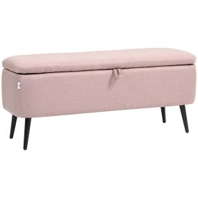 Puff banco de almacenaje 61L tapizado en lino sintético rosa 101x38,5x44,5 cm carga 150 kg
