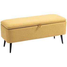 Puff banco de almacenaje 61 L tapizado en lino sintético amarillo 101x38,5x44,5 cm 150 kg