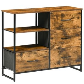 Mueble organizador de tela con cajones plegables, estantes abiertos, marco de acero, 84x30x71,5 cm, marrón rústico