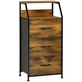 Mueble organizador cajonera de tela con cajones plegables y marco de acero 44x29x92 cm marrón rústico