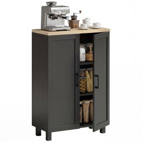 Aparador estrecho de 2 puertas con estante ajustable 60x30x90 cm negro