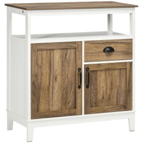 Aparador de madera blanco y marrón con 2 puertas, cajón y estante ajustable 76,6x35x81,5 cm