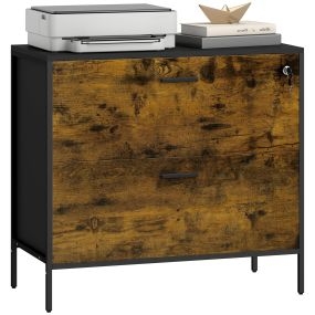 Cajonera de oficina industrial con 2 cajones, cerradura y carpetas colgantes A4 80x39x73,5 cm marrón