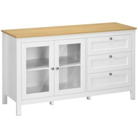 Aparador auxiliar blanco con 2 puertas de vidrio, 3 cajones y estante ajustable 120x40x70 cm