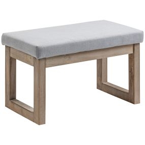 Reposapiés de Salón, Taburete Bajo Tapizado en Lino Sintético, Otomana Rectangular con Estructura de Madera, para Sala de Estar, Entrada, Dormitorio, Gris