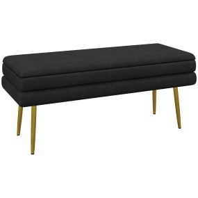 Puff Almacenaje 39L, Banco Almacenaje con Tapa Abatible y Patas de Acero, Tapizado en Terciopelo, Pie de Cama, para Dormitorio, Salón, Entrada, Carga 120 kg, 100x37,5x42 cm, Negro