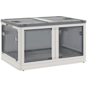 Caja de almacenamiento apilable con tapa 69L plegable con ruedas 60x42x34 cm blanco