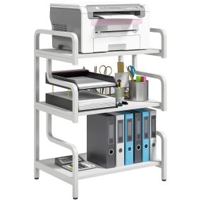 Soporte para Impresora de 3 Niveles, Mueble para Impresora con Marco de Acero, Estantería de Almacenamiento Multiusos para Escáner y Fax en Oficina, Casa, 55x40x77 cm, Blanco