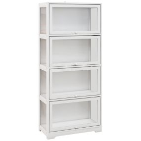 Vitrina de coleccionista de 4 niveles con puertas abatibles de acrílico anti-vuelco 59x30x139 cm blanco