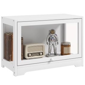 Vitrina expositora con puerta abatible de acrílico anti-vuelco 59x30x40 cm blanco