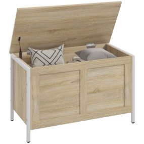 Baúl de almacenaje 95 L con tapa bisagra de seguridad 80x40x50 cm roble