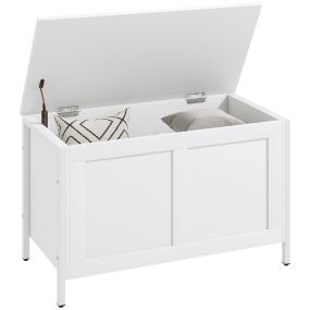 Baúl de almacenaje 95 L con tapa bisagra de seguridad 80x40x50 cm blanco veteado
