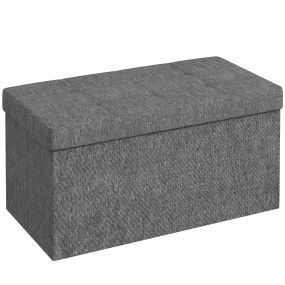 Puff banco plegable con almacenaje 84 L 76x38x38 cm lino sintético gris oscuro 120 kg