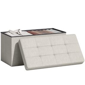 Puff banco de almacenaje plegable 84 L 76x38x38 cm lino sintético crema 120 kg