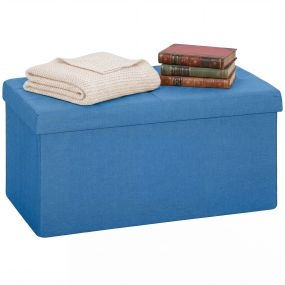 Puff banco de almacenaje plegable 84 L 76x38x38 cm lino sintético azul claro 120 kg