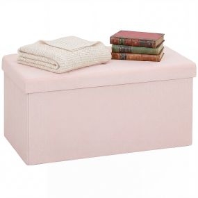 Puff banco de almacenaje plegable 84 L 76x38x38 cm lino sintético rosa 120 kg