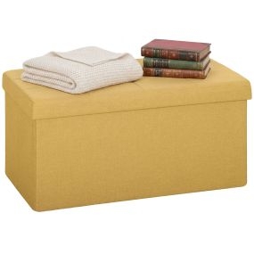 Puff banco de almacenaje plegable 84 L 76x38x38 cm lino sintético amarillo 120 kg