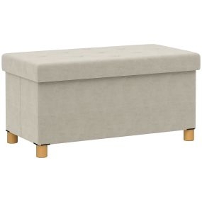 Puff Almacenaje, Banco Almacenaje Plegable, Capacidad de 67 L, 76x38x38 cm, Tapizado en Terciopelo, Baúl de Almacenamiento Dormitorio, Carga 120 kg, para Sala de Estar, Entrada, Crema