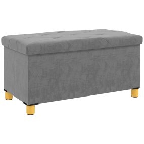 Puff banco plegable de almacenaje 67 L 76x38x38 cm terciopelo gris 120 kg