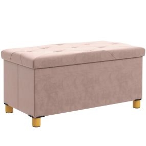 Puff banco de almacenaje plegable 67 L 76x38x38 cm terciopelo rosa 120 kg