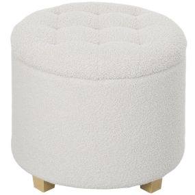 Puff baúl de almacenaje redondo 40,5L 45x45x41 cm tapizado en borreguillo blanco