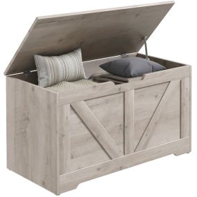 Baúl de almacenaje 100 L con tapa bisagra de seguridad 80x40x45 cm gris