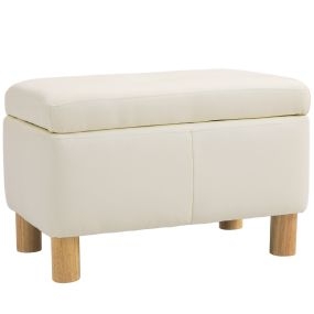 Baúl de almacenaje tapizado en PU 33L con patas de madera 60x38x40 cm crema