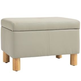 Baúl de almacenaje tapizado en PU 33L con patas de madera 60x38x40 cm gris claro