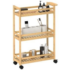 Carrito auxiliar de bambú con ruedas, 3 niveles, 55x20x75 cm, natural