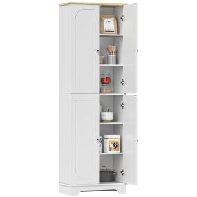 Alacena de Cocina Alta, Mueble Auxiliar de Cocina con 4 Puertas, Estantes Ajustables, para Comedor, Salón, Blanco, 60x30x183 cm