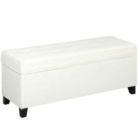 Puff banco de almacenaje 112L tapizado en lino crema con tapa abatible y 2 bisagras de seguridad 120x40x48 cm