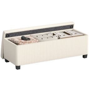 Puff banco de almacenaje 84 L 112x42x40 cm tapizado en pana beige 220 kg