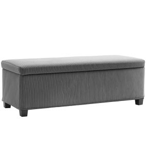 Puff banco de almacenaje 84 L 112x42x40 cm tapizado en pana gris carga 220 kg