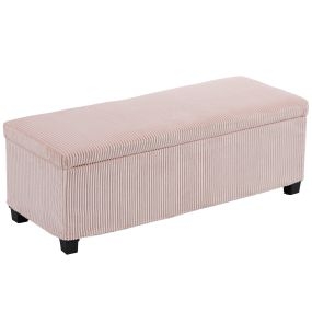 Puff Almacenaje, Banco Almacenaje, Capacidad de 84 L, 112x42x40 cm, Taburete Reposapiés, Tapizado en Pana, Pie de Cama, Carga 220 kg, para Sala de Estar, Dormitorio, Entrada, Rosa