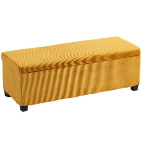 Puff Almacenaje, Banco Almacenaje, Capacidad de 84 L, 112x42x40 cm, Taburete Reposapiés, Tapizado en Pana, Pie de Cama, Carga 220 kg, para Sala de Estar, Dormitorio, Entrada, Amarillo