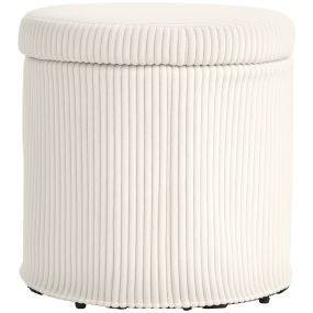 Puff baúl de almacenaje redondo tapizado en pana beige Ø40x41 cm