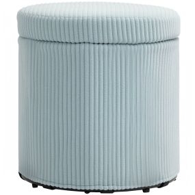 Puff baúl redondo tapizado en pana azul claro Ø40x41 cm con tapa extraíble
