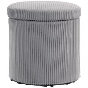 Puff baúl redondo tapizado en pana gris claro Ø40x41 cm con tapa extraíble