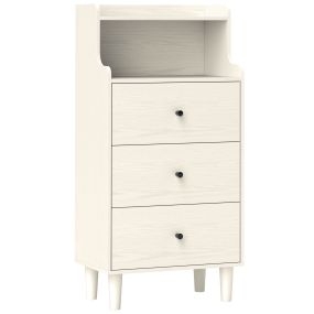 Cómoda estrecha de dormitorio con 3 cajones y estantes abiertos 47x29x95 cm blanco veteado