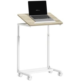 Mesa auxiliar con ruedas, altura ajustable, superficie inclinable, metal, roble, 55x36x62,5-82,5 cm