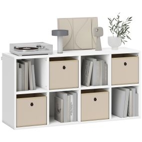Estantería de 8 cubos con 4 cajones de tela, horizontal o vertical, blanco y beige, 105,9x30x53,7 cm