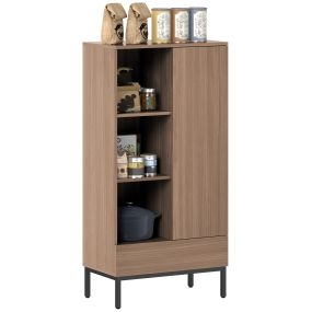 Aparador moderno 1 puerta con cajón, estante ajustable y 3 compartimentos abiertos 60x34x121 cm natural