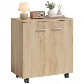 Aparador con ruedas de 2 puertas y estantes 60x35x65 cm natural
