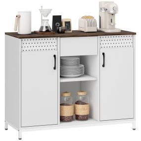 Aparador de 2 Puertas con Tablero Colgante, Aparador para Salón con Cajón, Compartimentos Abiertos, Estantes Ajustables, para Cocina, Entrada, Oficina, 100x40x80 cm Blanco