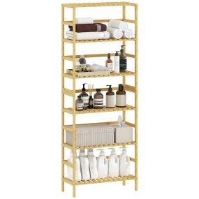 Estantería de bambú de 6 niveles ajustables 60x26x161 cm natural
