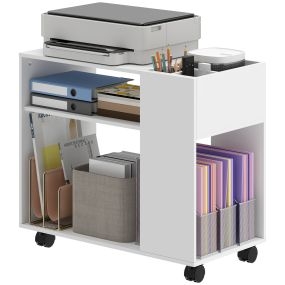 Mueble para impresora con ruedas y compartimentos, 70x36x60 cm, blanco