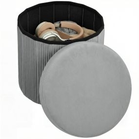 Puff banco de almacenaje plegable 35 L 38x38x38 cm terciopelo gris oscuro 120 kg