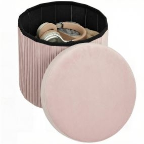 Puff banco de almacenaje plegable 35 L 38x38x38 cm terciopelo rosa 120 kg
